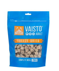 MUSH Vaisto® Blå Freeze-Dried – frysetørret hundefoder med okse, kalkun og laks